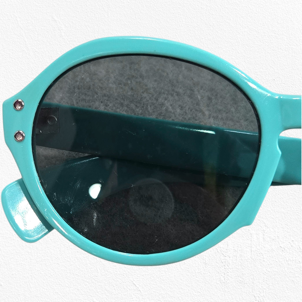 Vintage 1960s Aqua Blue Round Mod Sunglasses Rivet Frame Retro Eyewear - Picture 9 of 16